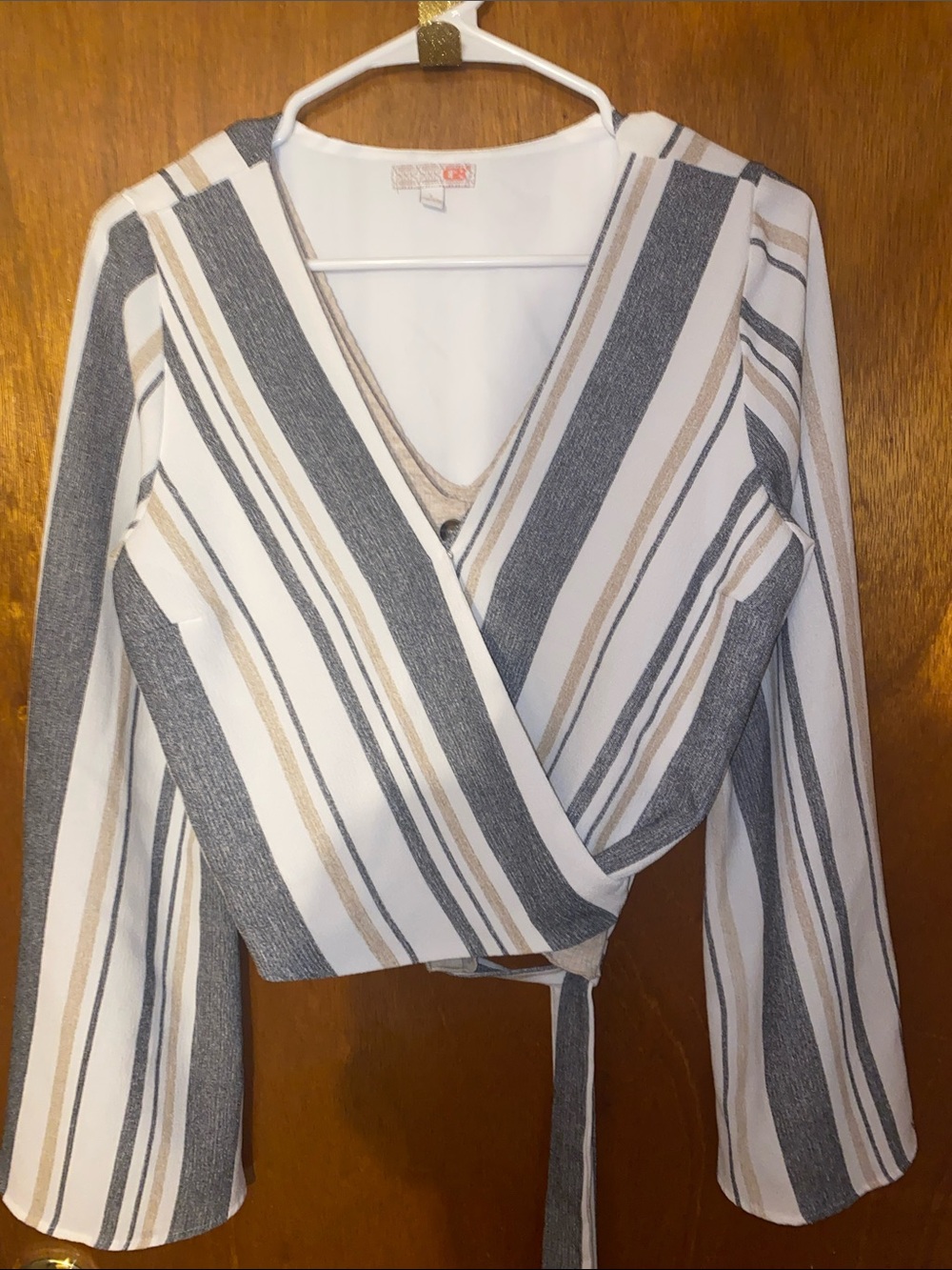 Striped Wrap Front Blouse